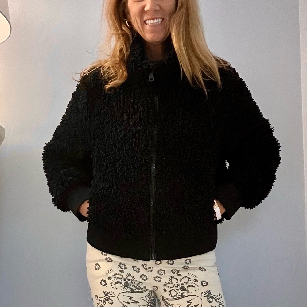 Zara TRF Black Fleece Sherpa Teddy Bomber Jacket
